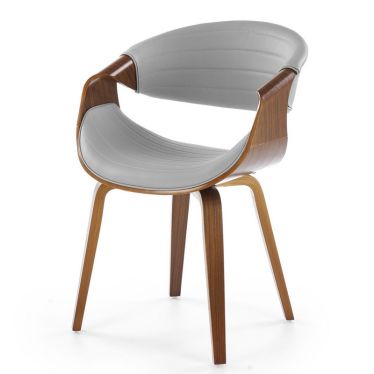 Vue arrière de la chaise design Acebo en contreplaqué cintré et éco-cuir gris