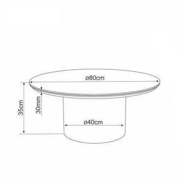 Schéma coté de la table basse ronde Selma, diamètre 80 cm, hauteur 35 cm