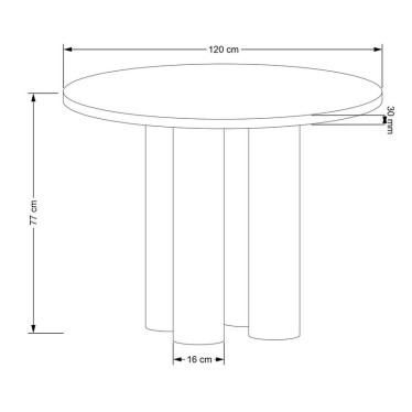 Schéma côté de la table ronde pieds colonne Marthe