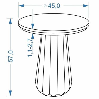 Plan technique coté de la table d'appoint ronde effet travertin Gilo 45 cm
