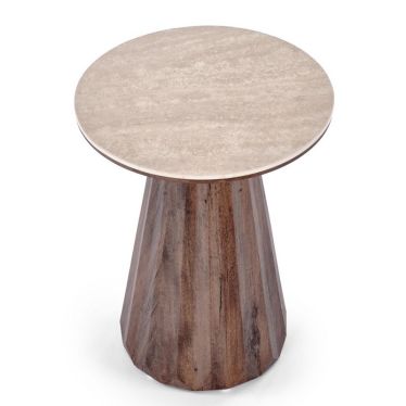 Table d'appoint ronde en pierre frittée effet travertin Gilo diamètre 45 cm