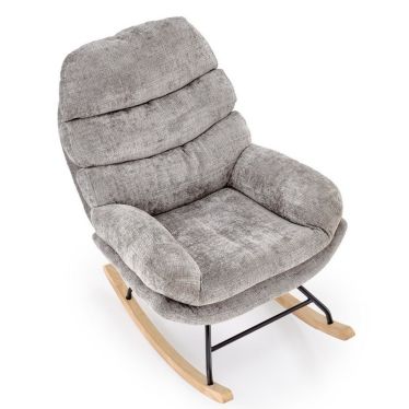 Rocking-chair confortable Leonce en tissu gris texturé avec structure en bois massif et métal