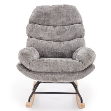 Fauteuil à bascule design Leonce, assise enveloppante en tissu gris texturé