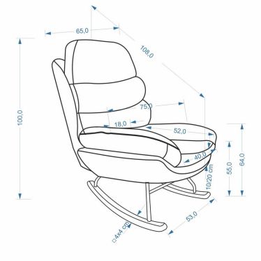 Schéma technique et dimensions du rocking-chair en tissu gris texturé Leonce