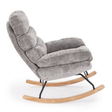 Rocking-chair confort en tissu gris texturé et pieds en bois massif Leonce vue de profil
