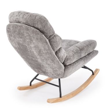 Fauteuil à bascule Leonce, design et revêtement en tissu gris texturé vue arrière de trois quarts 