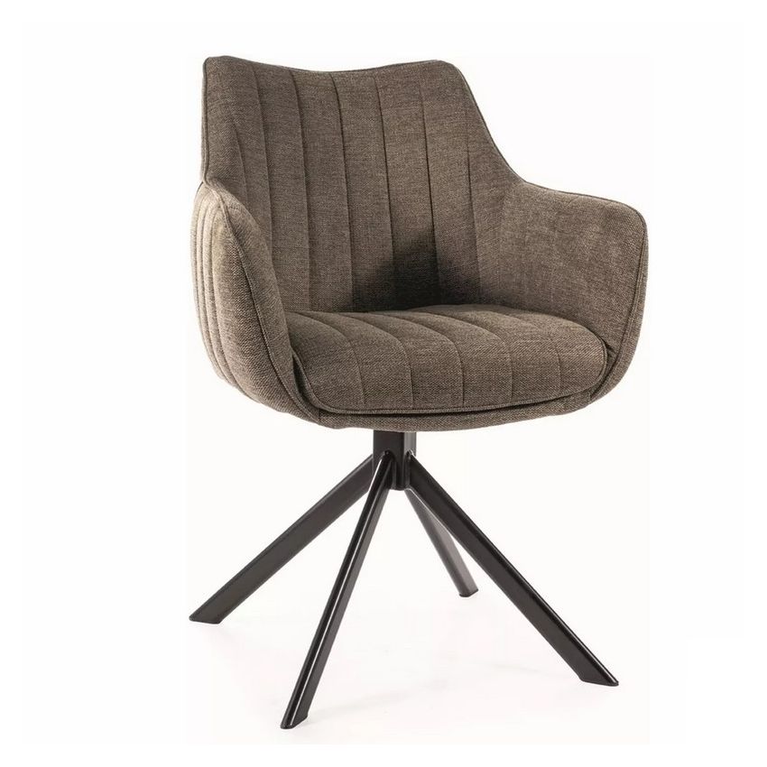 Chaise pivotante vert olive Adile en tissu, vue trois-quarts