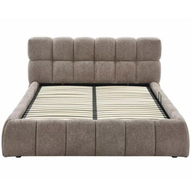 Lit coffre Lola 160x200 en tissu beige vu de face avec son sommier à lattes