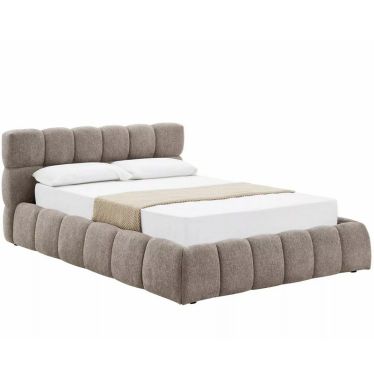 Lit coffre 160x200 cm Lola en tissu beige foncé, tête de lit matelassée