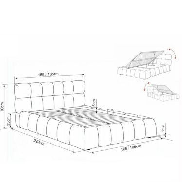 Schéma des dimensions du lit coffre Parma 140x200 et 160x200