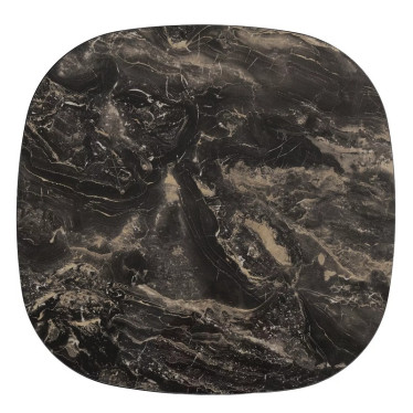 Plateau carré arrondi en céramique effet marbre noir veiné doré, table basse Victoire