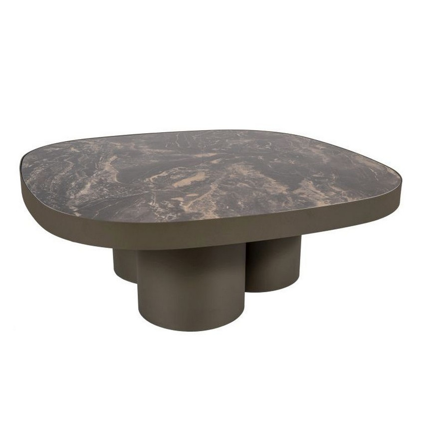 Table basse carrée Victoire en céramique effet marbre noir, vue de trois quarts