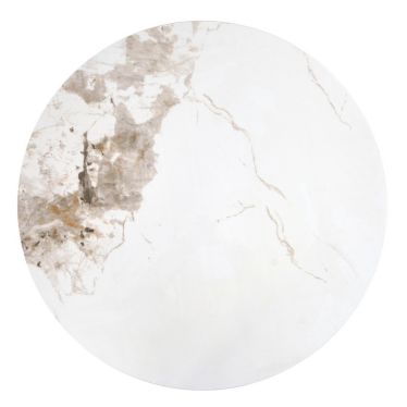 Vue du dessus du plateau rond 80 cm en céramique effet marbre blanc veiné de la table basse Magus