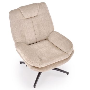 Fauteuil pivotant à bascule Narcis en tissu beige vu de trois quarts