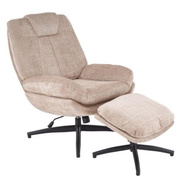 Ensemble fauteuil et repose-pieds Narcis en tissu beige, idéal pour un coin lecture