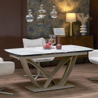 Table à manger extensible céramique effet marbre beige 160-240 cm Benie