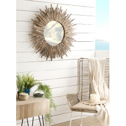 Miroir rond en branches de teck 90cm Woody