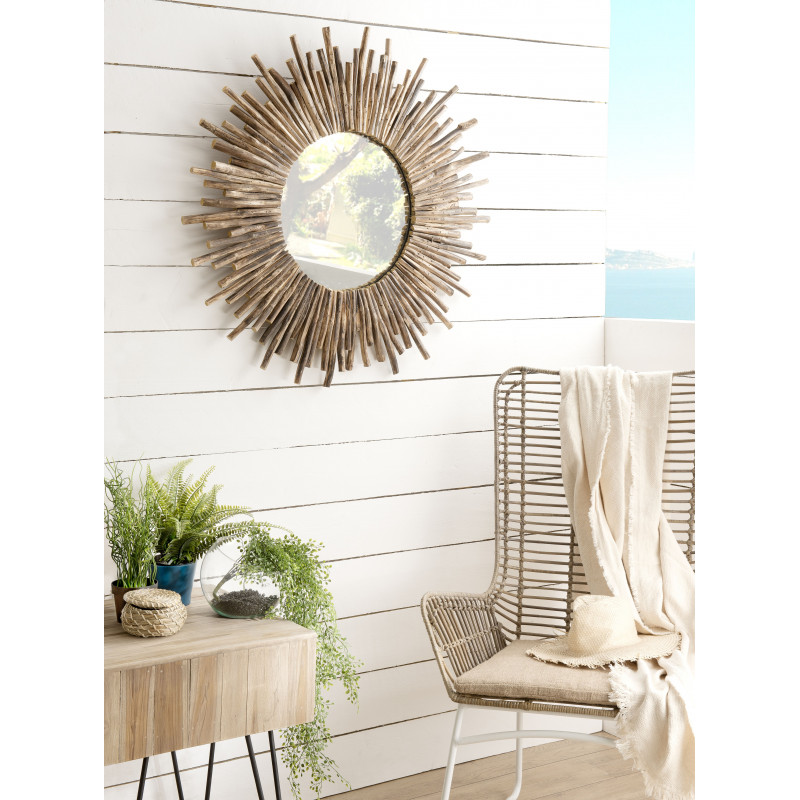 Miroir rond en branches de teck 90cm Woody