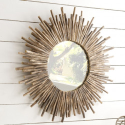 Miroir rond en branches de teck 90cm Woody