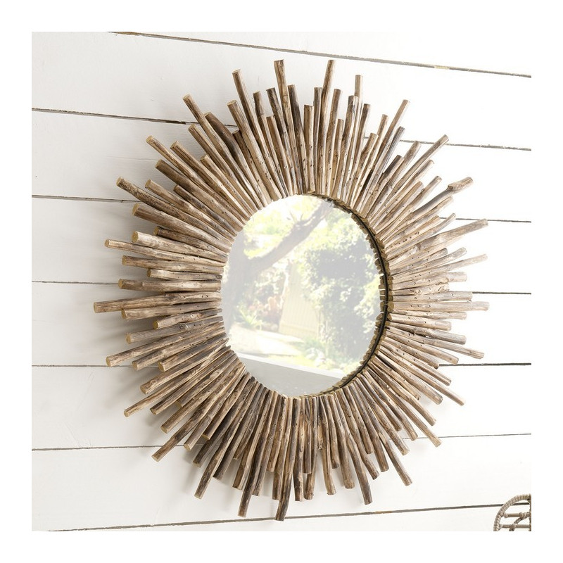 Miroir rond en branches de teck 90cm Woody
