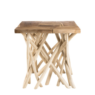 Table d'appoint design teck et bois flotté 55cm Woody