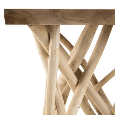 Table d'appoint design teck et bois flotté 55cm Woody
