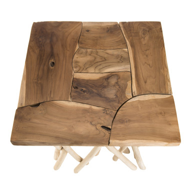 Table d'appoint design teck et bois flotté 55cm Woody