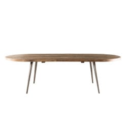 Table basse ovale design industriel teck et métal 120x50cm Tinesixe