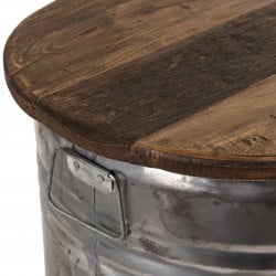 Table d'appoint ronde 40 cm diamètre bidon acier et bois recyclé Spirit