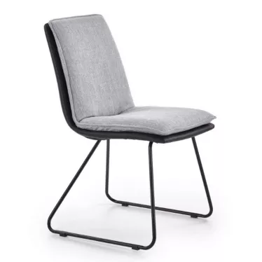 Chaise cuir / tissu gris clair pieds acier noir Bronx