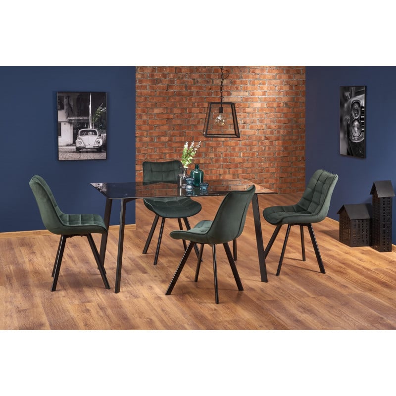 Table de salle à manger 140 X 80 plateau en verre fumé et pieds acier noir Roof