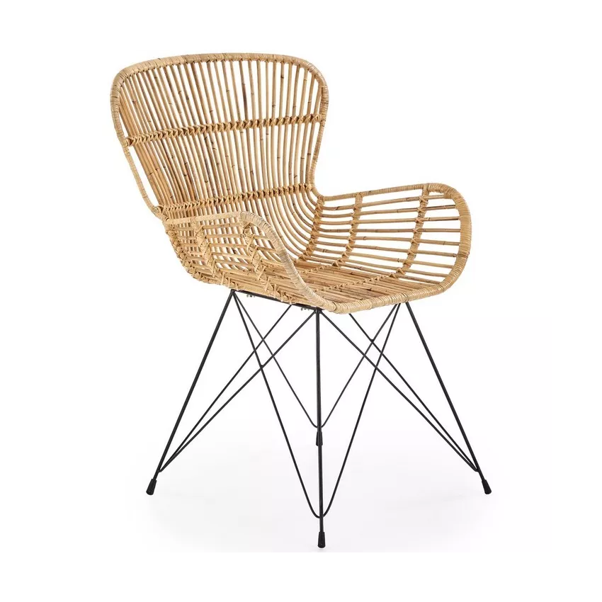 Chaise en rotin naturel, pieds en acier noir Honey