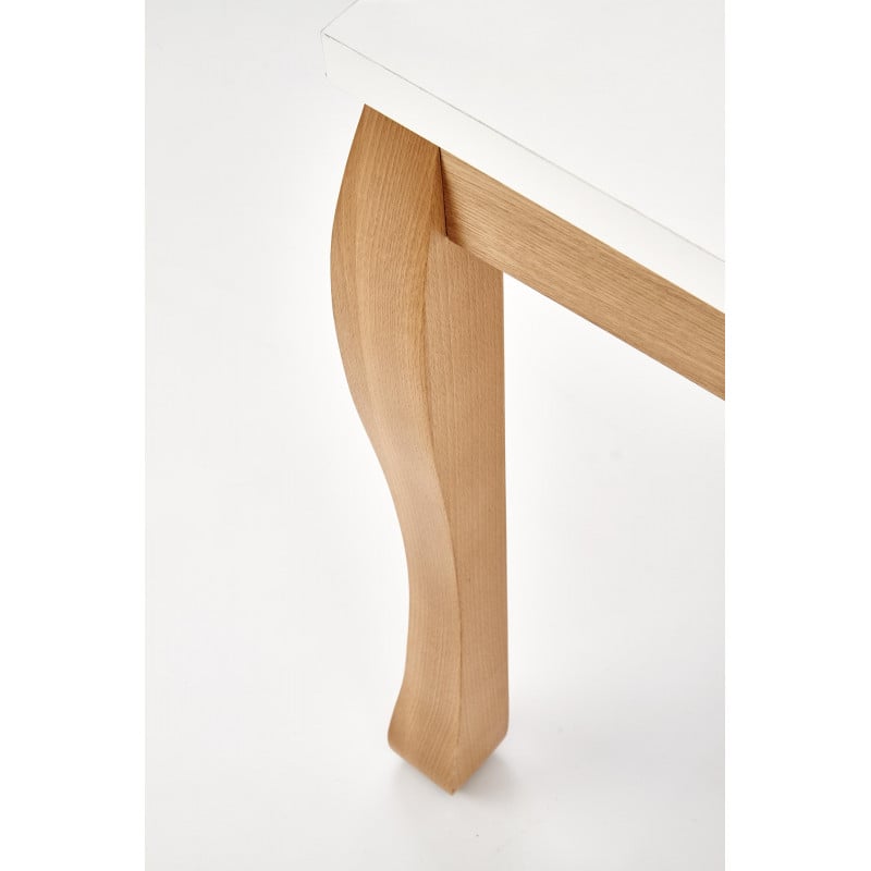Table rectangulaire extensible plateau blanc et pieds design bois massif Sweden