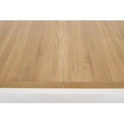 Table rectangulaire extensible plateau style chêne et pieds blancs