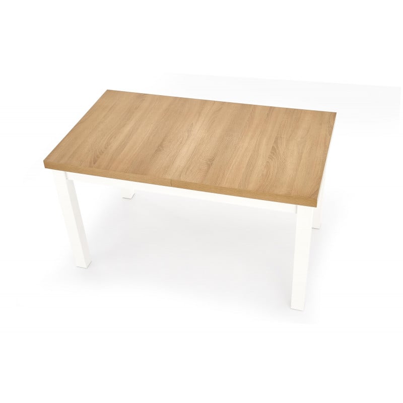 Table rectangulaire extensible plateau style chêne et pieds blancs