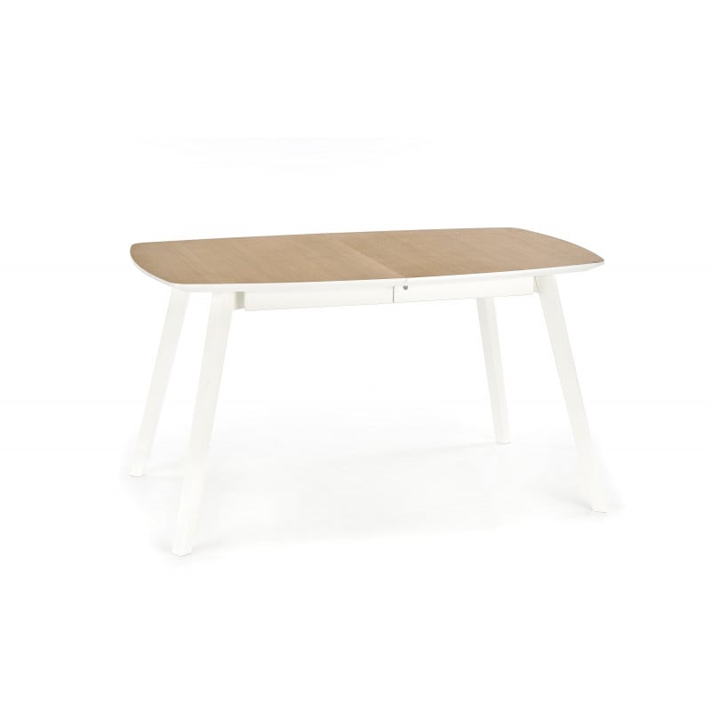 Table rectangulaire extensible avec plateau aspect chêne et pieds blancs en bois de hêtre massif Pop