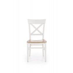 Chaise blanche avec placage chêne doré et pieds en hêtre massif blancs Pop