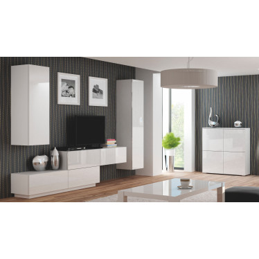 Buffet 4 portes blanc Trevise installé dans un salon design lumineux