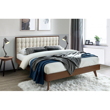 Lit design 160 capitonné bois et tissu Madison