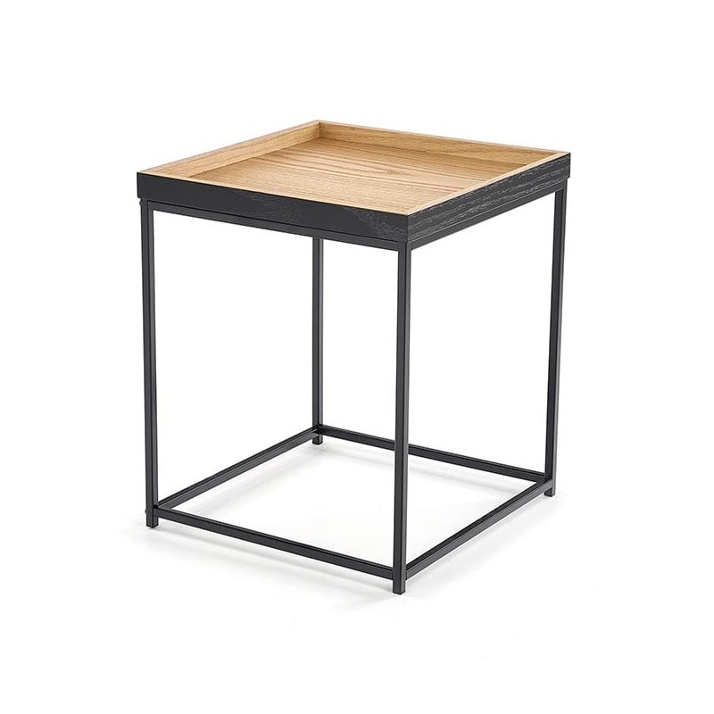 Table d'appoint carrée bois naturel et noir Cubo