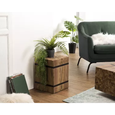 Table d'appoint carrée hauteur 46 cm en teck recyclé cerclée de métal Forest