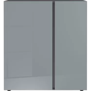 Commode design deux portes grise avec fintions en verre trempé - TESSA
