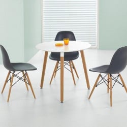 table ronde blanche pieds bois Stilys