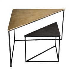 Set de deux tables gigognes triangles en aluminium doré et noir ELEGANCE