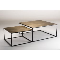 Set de deux tables gigognes carrées en aluminium doré et pieds en métal ELEGANCE