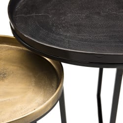 Set de deux tables d'appoint ovales en aluminium doré et noir avec pieds en métal ELEGANCE