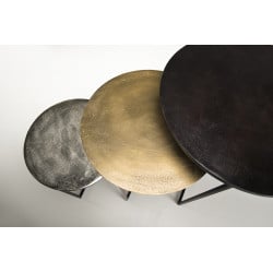 Set de trois tables gigognes rondes en aluminium avec pieds en métal ELEGANCE