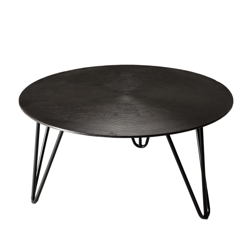 Table basse ronde 75 cm de diamètre en aluminium noir avec pieds épingles en métal ELEGANCE