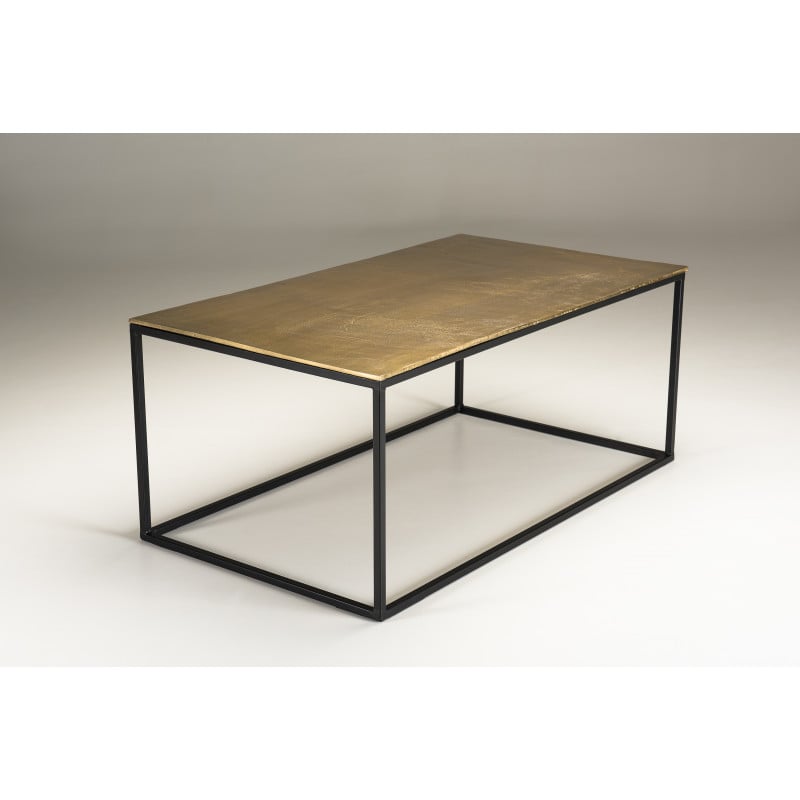 Table basse rectangulaire 98 x 57 cm en aluminium doré avec structure en métal noir ELEGANCE