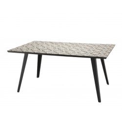 Table de jardin 162x102cm avec plateau carreaux de ciment & pieds métal noir Marrakech